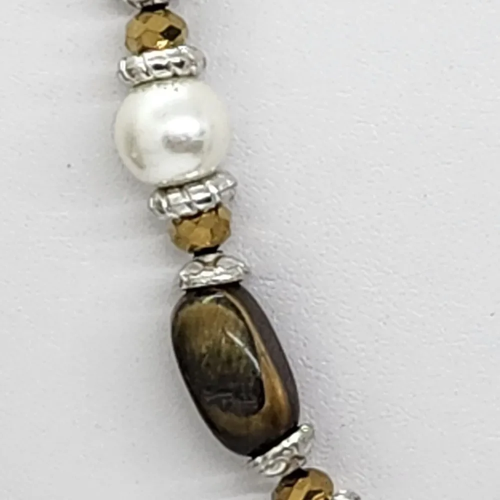 Vintage Tiger Eye Faux Pearl Necklace‎